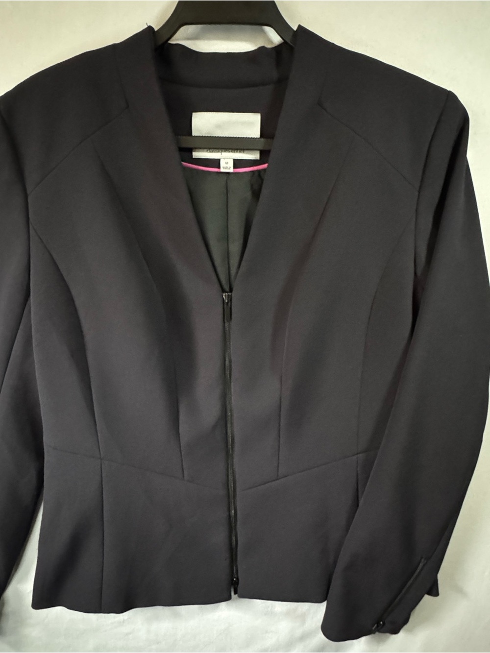 Classiques Entier Women’s 12 Navy Zip-Front Blazer with Zip Sleeve Detail